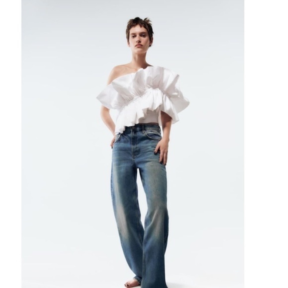🤍ZARA ONE SHOULDER RUFFLE TOP🤍
